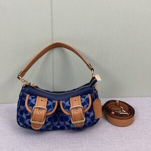 COACH Ashton Baguette Signature Denim Blue CQ184 Outlet NEW